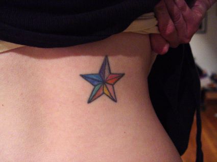 Colored Star Tattoo On Back 